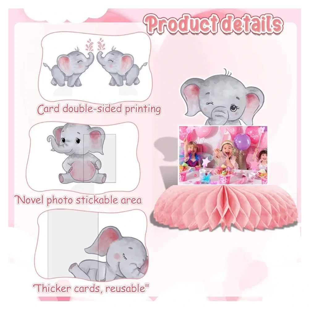 9 Pcs Elephant Honeycomb Centerpiece Pink Elephant Baby Shower centerpiece